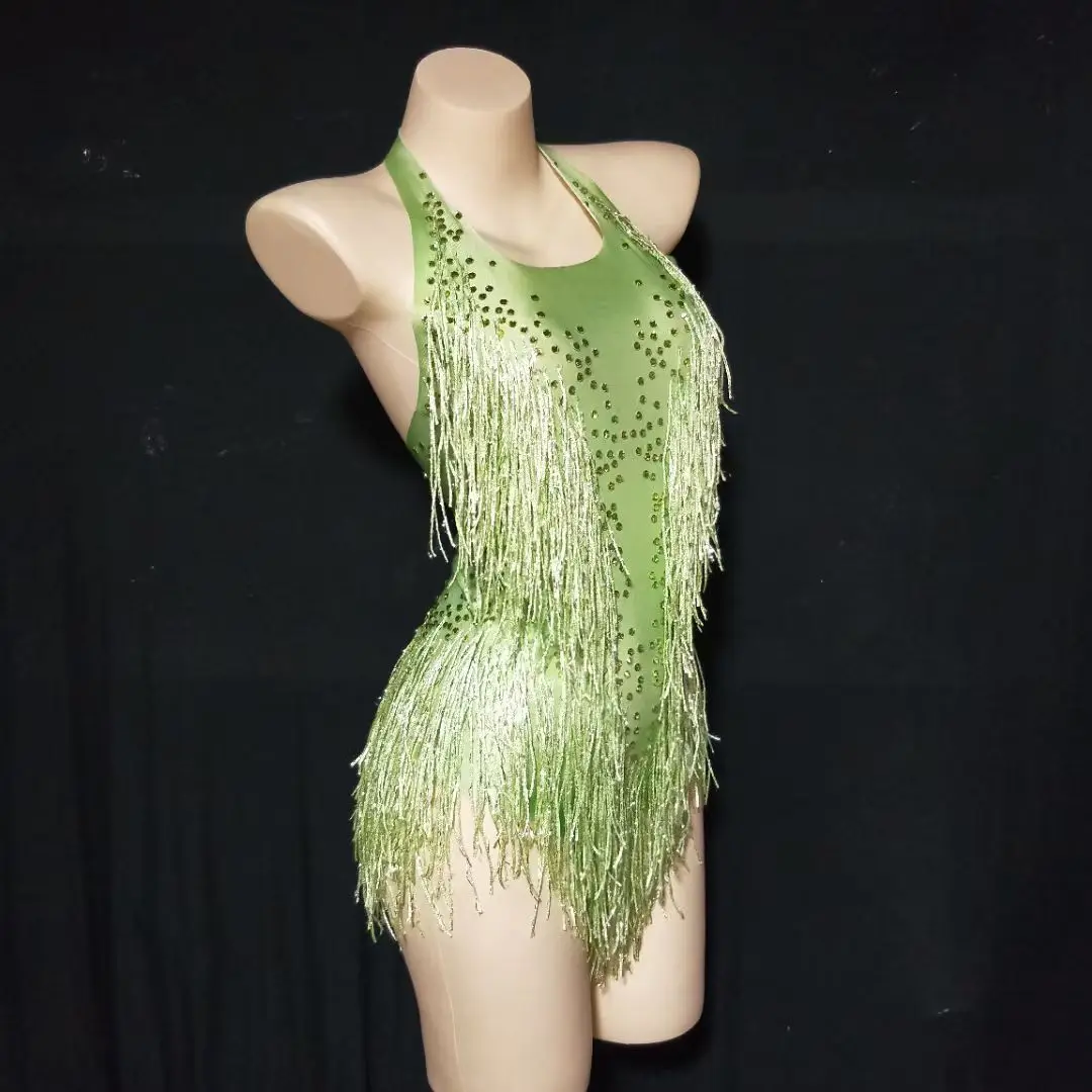 

Sparkly Crystals Fringes Bodysuit Sexy Tassel Leotard Jazz Dance Costume One-piece Stage Wear Dancer Performance Show Clothing