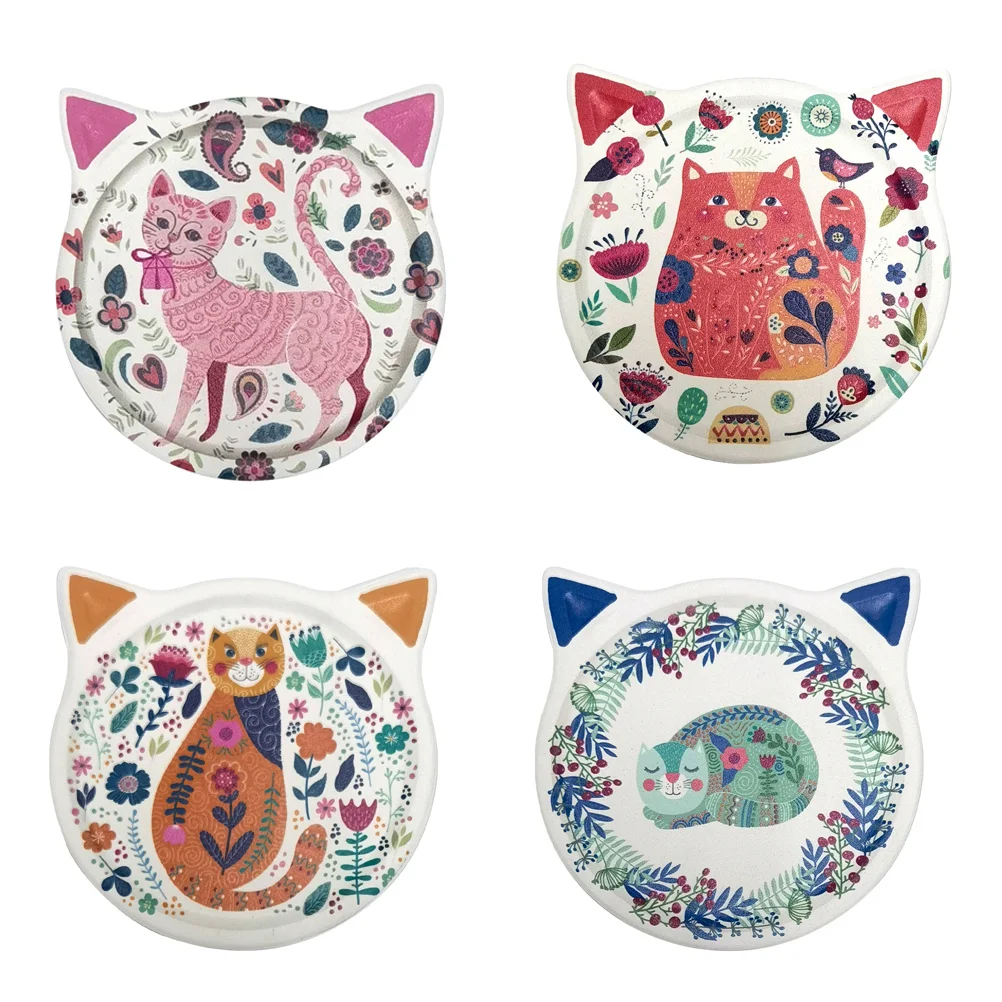 

Coasters Cup Mats Ceramic Pads Cat Coaster Drink Skidcoffee Table Practical
