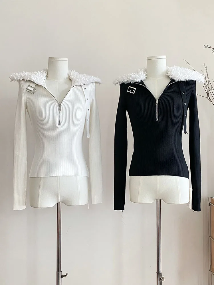 

New Design Women Basic Cardigan Turn-Down Collar Luxury Sweater Luxury Autumn Winter Long Sleeve Zipper Pullover Warm Thicken