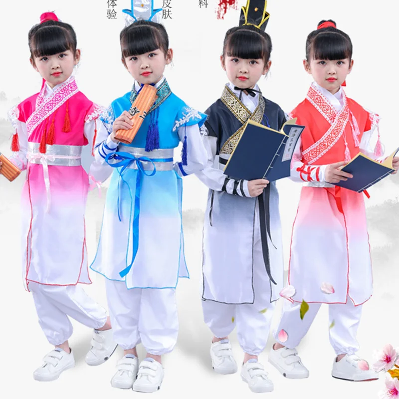 Китайский костюм для детей, фольклорная одежда Wushu, традиционная китайская танцевальная сцена с китайской династией Цин