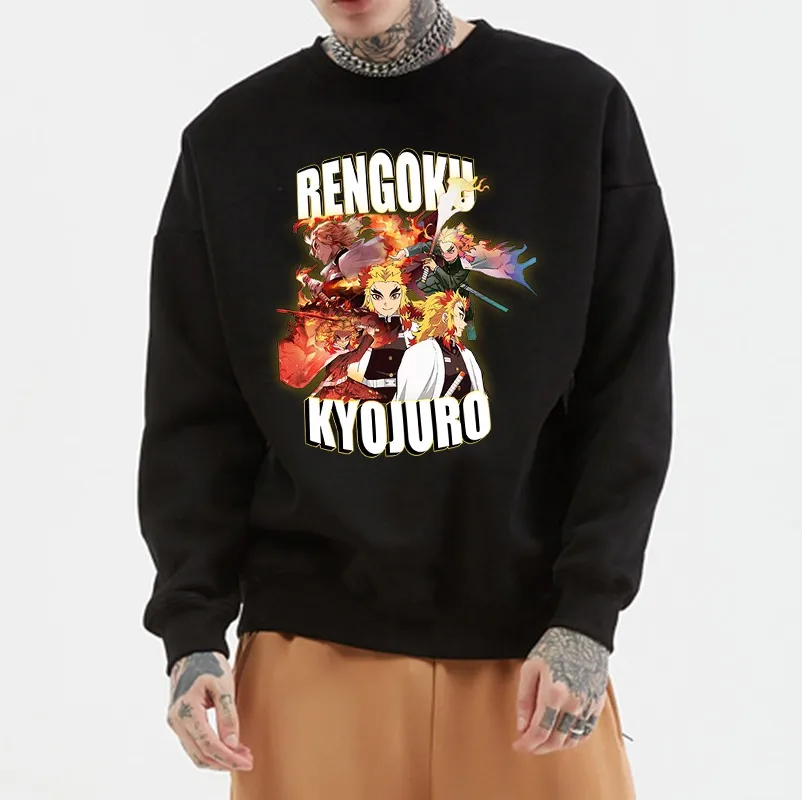 

Толстовки с капюшоном из аниме «рассекающий демонов», пуловеры, свитшоты Kimetsu No Yaiba, топы с графическим принтом ренгоку и киопрой, Повседневн...