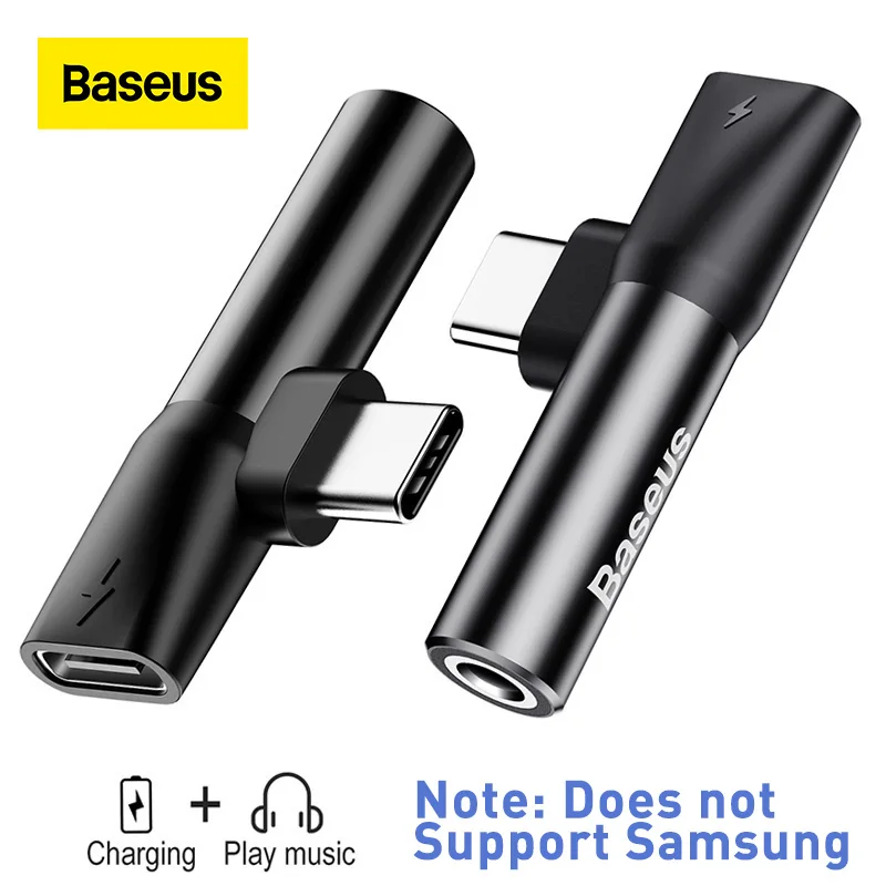 Baseus Type C to 3.5mm Jack Audio Cable Earphone Splitter Adapter for Xiaomi USB C Charger Cable Aux Cable Connector for Huawei