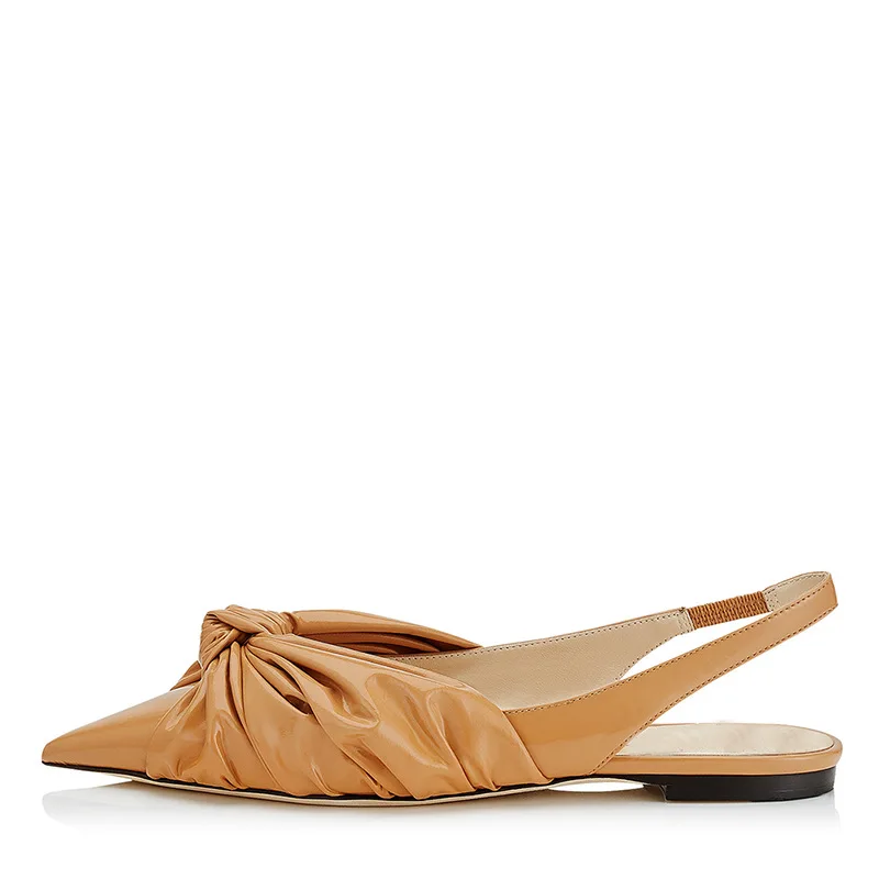 

Pointed Toe Slingback Shoes For Women Knotted Solid Color Ladies Pumps Shallow Mouth Escarpins Flat Bottom Zapatos Mujer