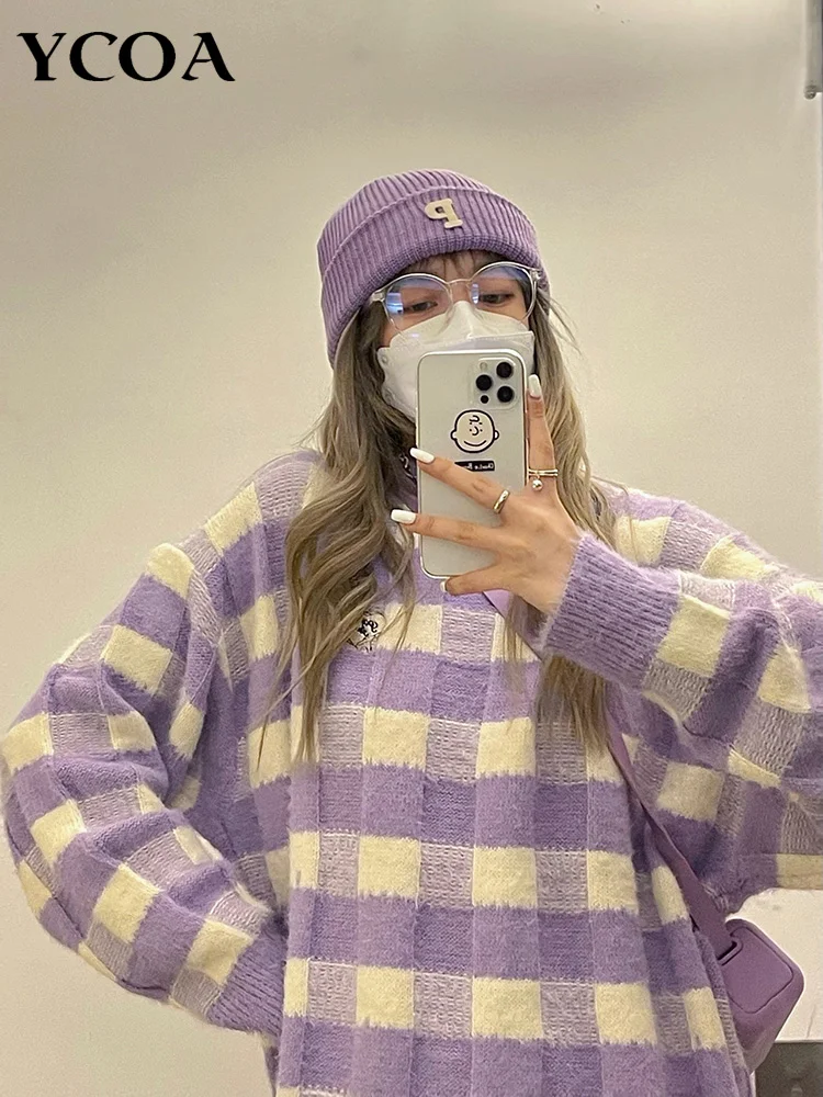 

Свитер женский, вязаный, с длинным рукавом, большого размера, в Корейском стиле, осень