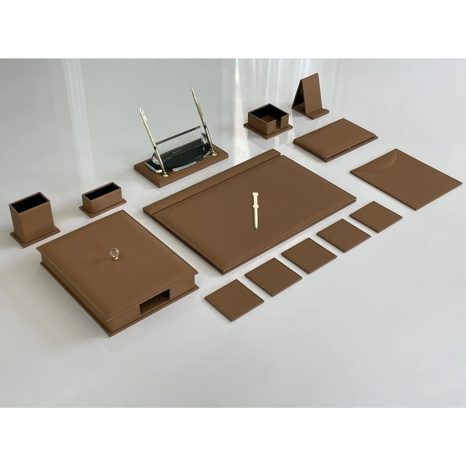 Tan Dakota Desk Set Table Layout Suitable For Elegant Showy Luxury Handmade Durable Easy Clean Sümen Valley