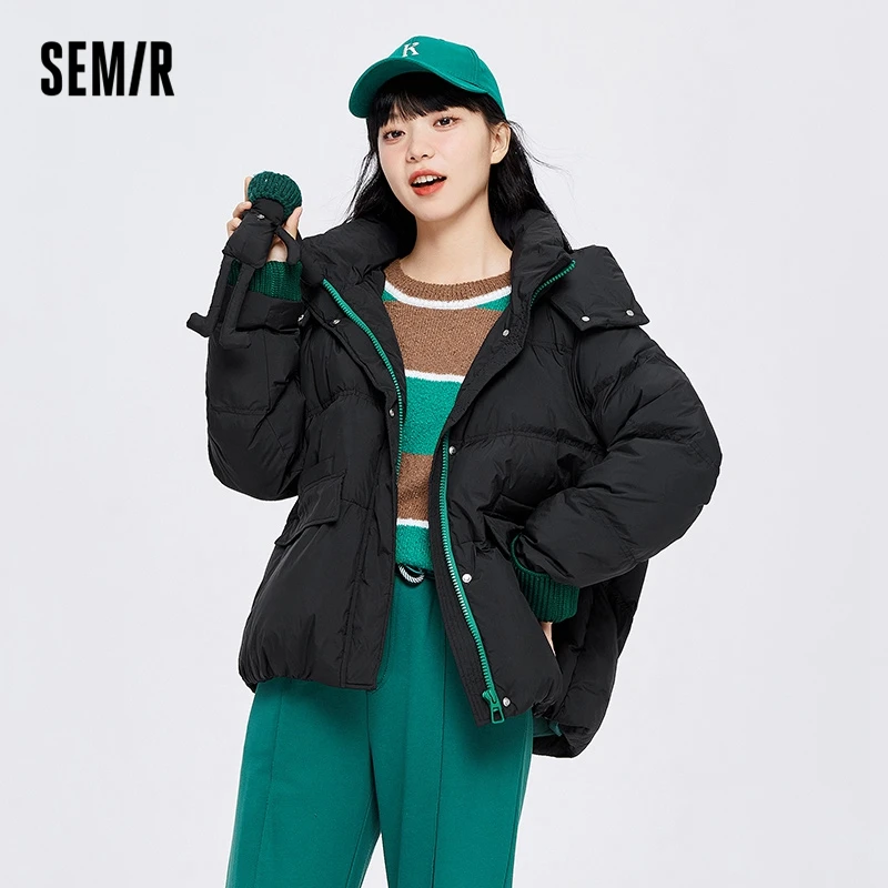 

Semir Down Jacket Women Hooded Retro 2022 Winter New Loose Design Color Contrast Winter Cool
