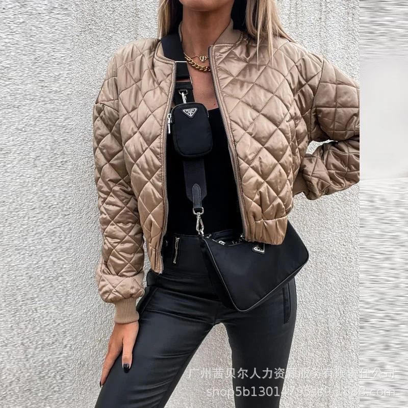 Women's Parkas Jacket Autumn Winter Slim-Fit Cardigan Zipper Thermal Coat Women's Long Sleeve Solid Color Stand Collar Parkas