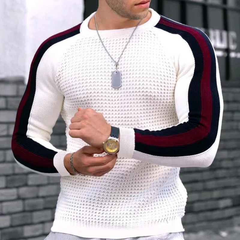 

Men's Spring Autumn Waffle Pullover Bottoming Shirt ,long Sleeved Crewneck Shirt ,men Casual Thin Slim Sweater Sports Knitwear