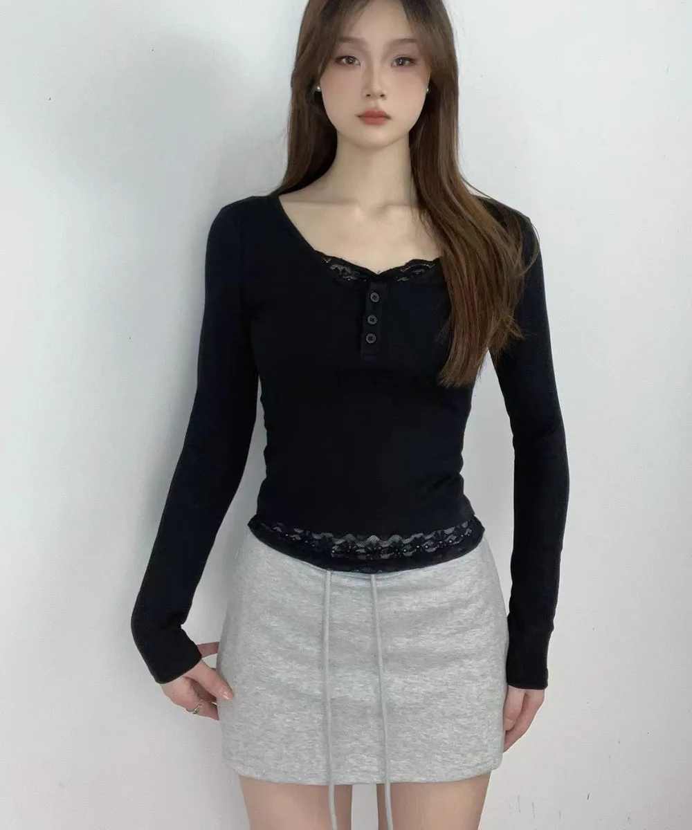 Хлопковая рубашка с круглым вырезом и длинными рукавами