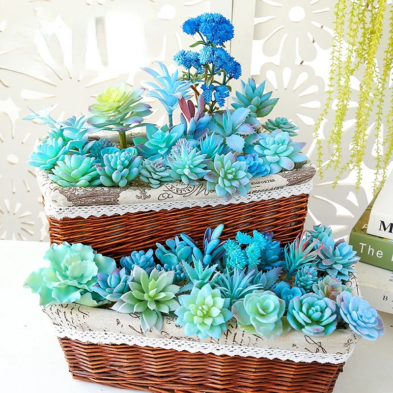 

Blue Artificial Succulents Plants Home Garden Decoration Desktop Small Bonsai Flower Arrangement Accessories Plante Artificielle