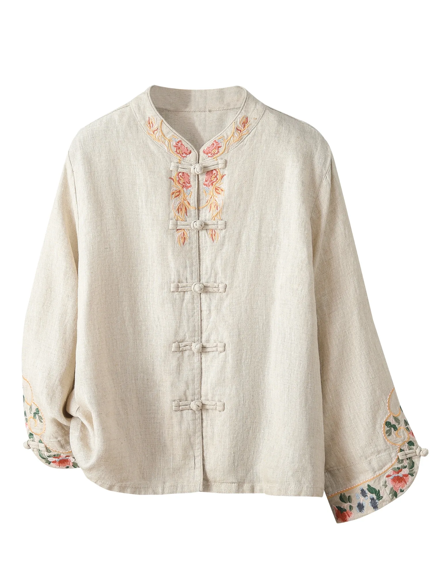 Рубашки из хлопка и льна с вышивкой в китайском стиле женская осенняя одежда