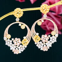 godki new luxury round flowers pendant earrings for women wedding party cz dubai bridal earrings fashion new trendy jewelry boho