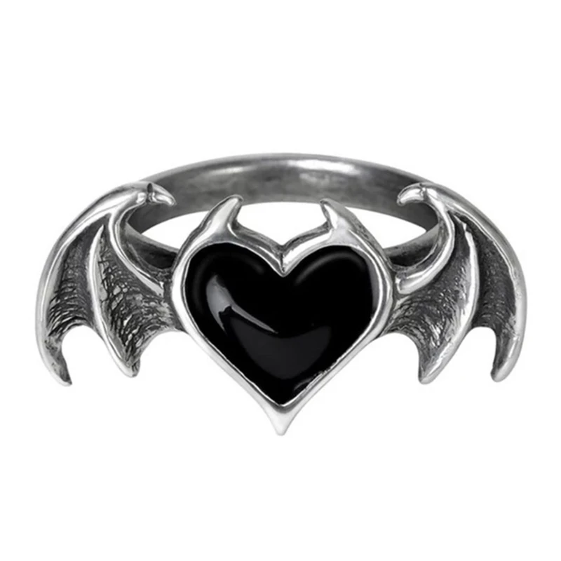 

Stylishly Spooky Nocturnal Bat Ring Jewelers Vintage Style Heart Shaped Wedding Band Cocktail Party Promise Ring 264E