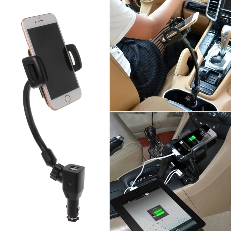

Car Cigarette Lighter Mount Stand Holder + 2 USB Port Charger For Phone