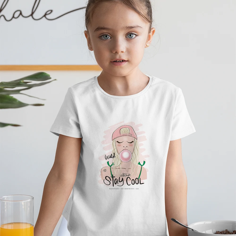 

Модная футболка во французском стиле для девочек, летние универсальные Топы с коротким рукавом, Свободная Повседневная Базовая детская фут...