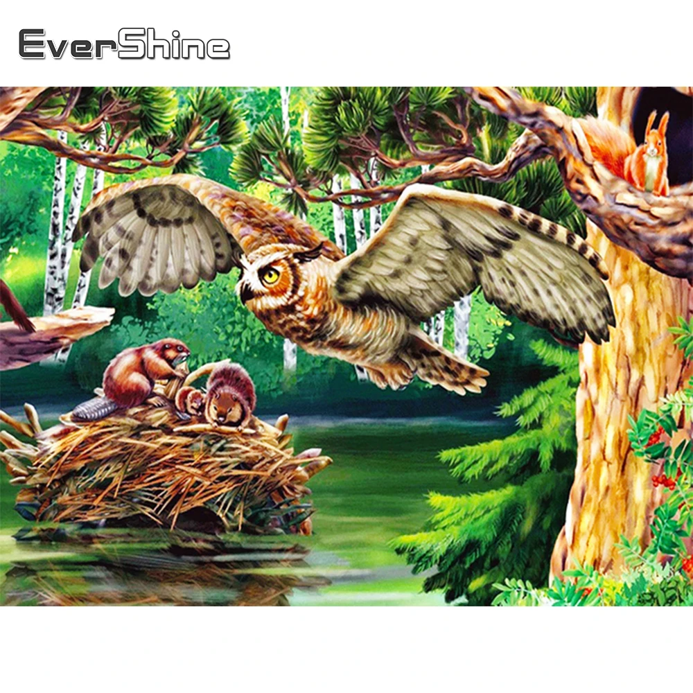 

EverShine DIY алмазная мозаика сова животное новое поступление алмазная вышивка пейзаж вышивка крестом живопись озеро дерево декор для дома