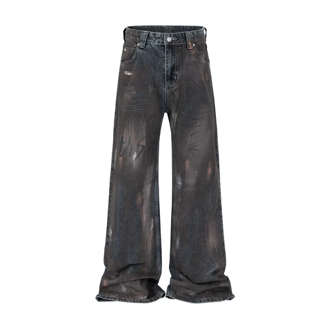 Мужские Винтажные мешковатые джинсы, потертые прямые брюки с ручной росписью