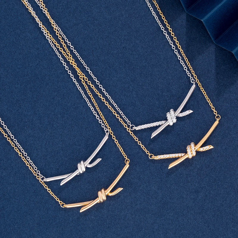 

Женское ожерелье из серебра 925 пробы с инкрустированным Цирконом и узлом