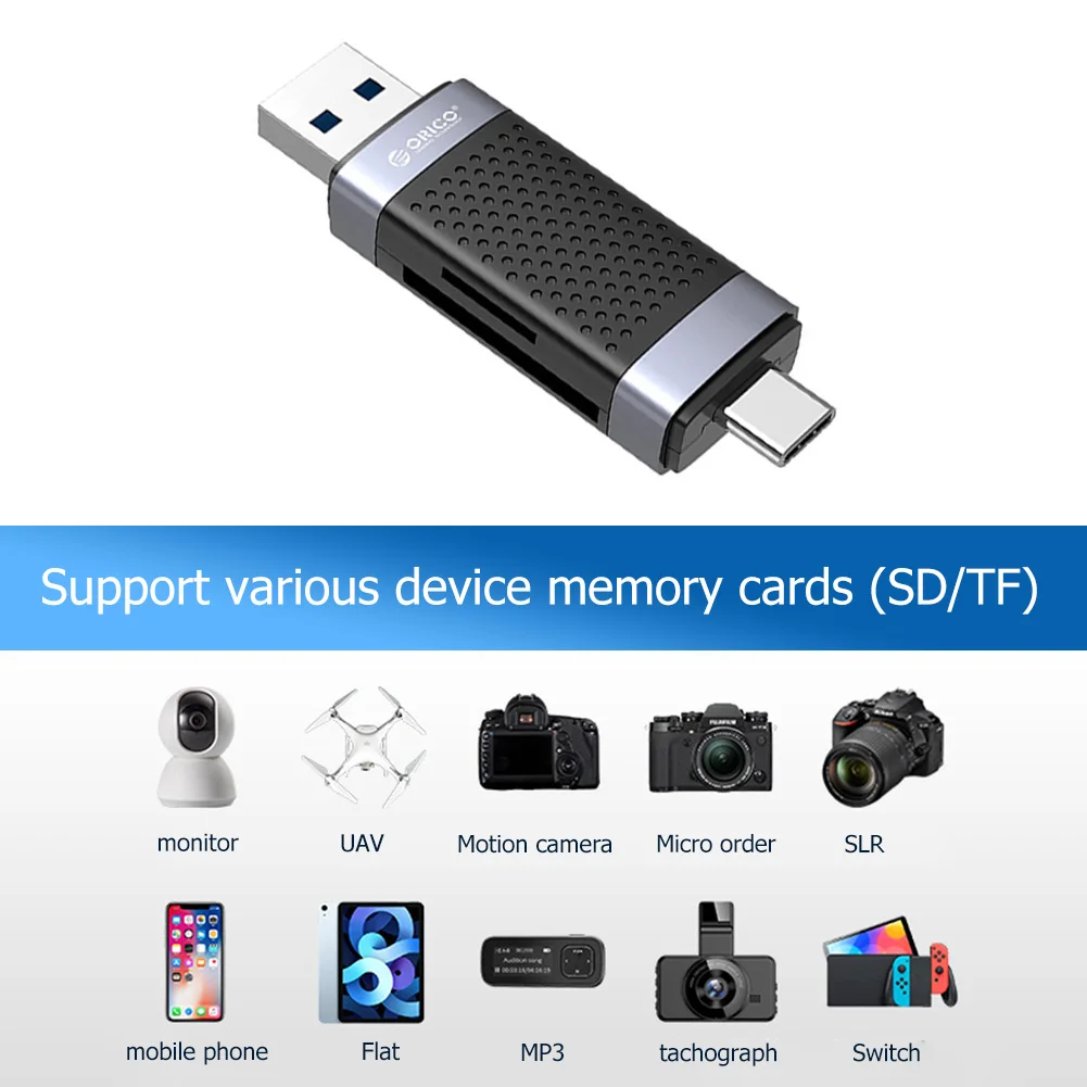 

ORICO 2 in 1 Portable USB2.0/3.0 Card Reader High Speed SD TF SD Card Reader Type C USB C Micro USB Memory OTG Card Reader