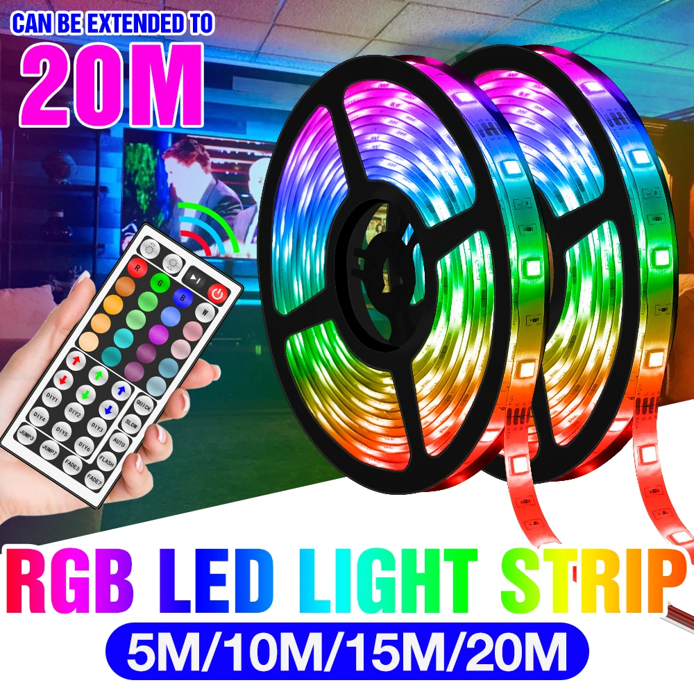 

5050 SMD LED Strip Lights RGB TV Desktop BackLight Waterproof Leds Diode Flexible Lamp Tape 5M 10M 15M 20M For Room Decor Ribbon