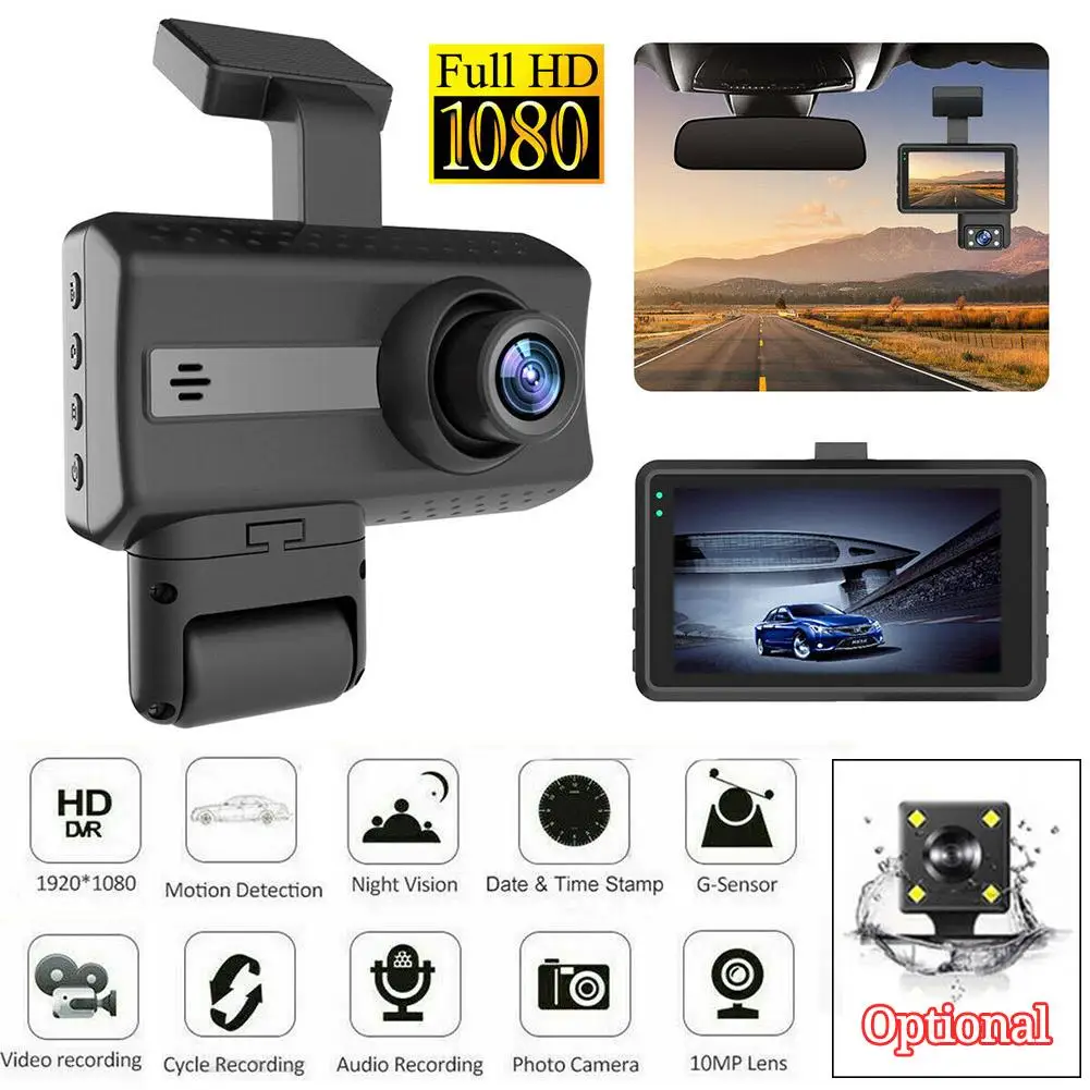 

Dual Lens Car DVR Dash Cam Video Recorder 3-inch HD Display Front And Built-in Camera Driving Recorder Camcorder