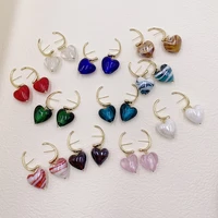 allnewme retro cute red striped rainbow glass love heart drop earrings for women gold color copper pendant earring jewellery