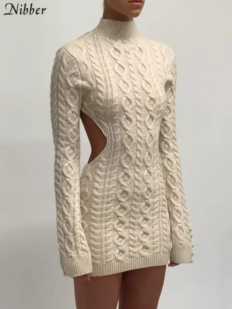 

Nibber Autumn Mini Knit Dress For Women Clothing Basic Sexy Backless Wool Dress Fall winter Luxurious Christmas Wear 2021 Outfit