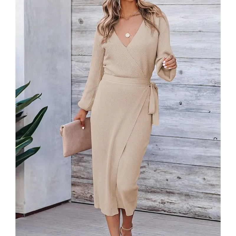 

Women Elegant Bodycon Evening Party Long Dresses 2023 Autumn Winter Sexy High Spilt Long Sleeve Office Lady Maxi Dress Vestidos