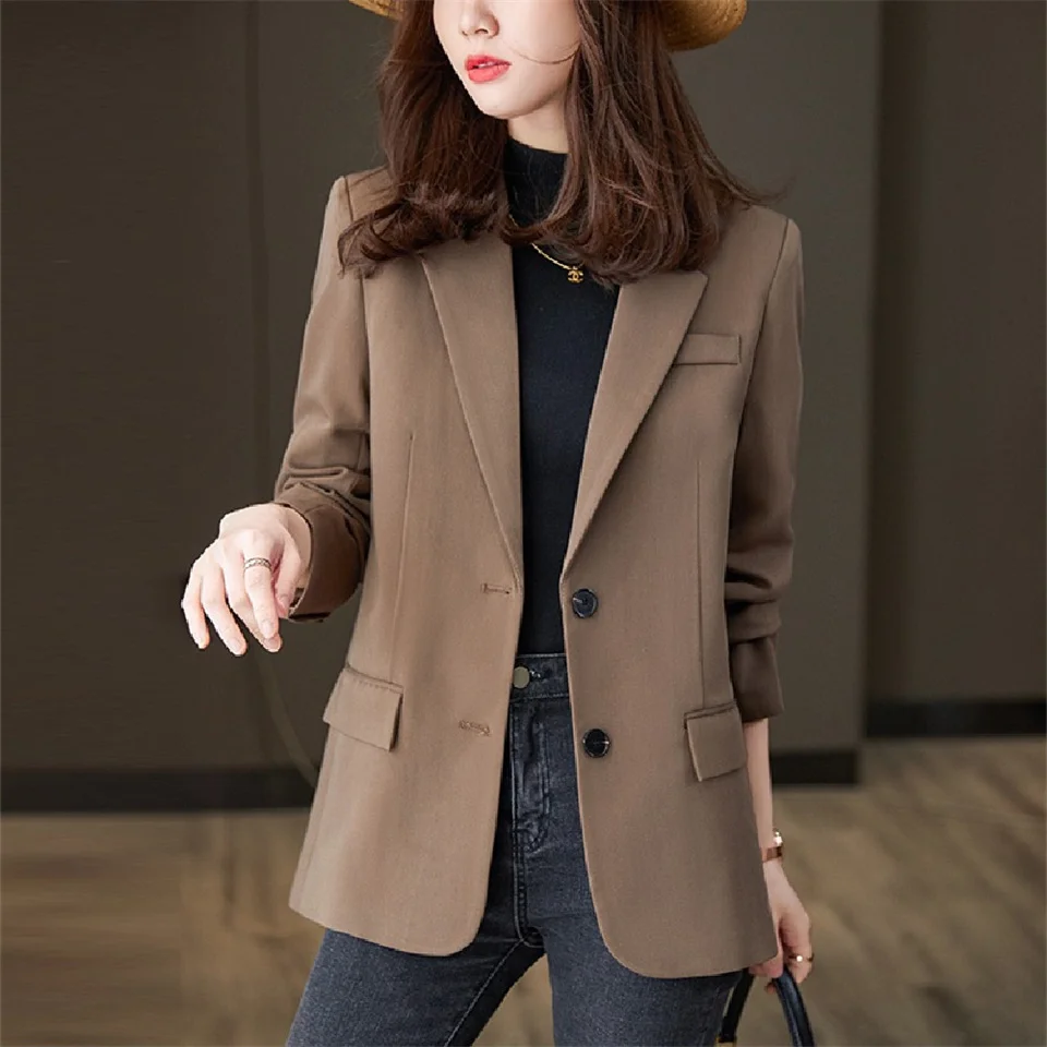 

Women Coffee Blazer Casual Slim Blazers Jackets Work Coat Outerwear Fashion Autumn Career Female Jacket Office Lady