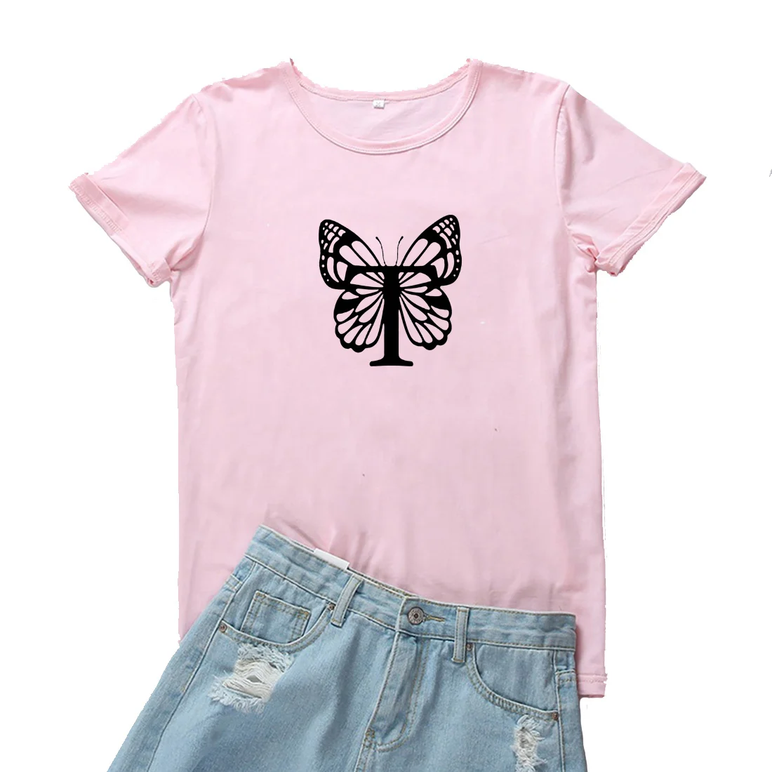 

Letter T Butterfly Women T-shirt T Shirt Women Tshirt Women Pattern