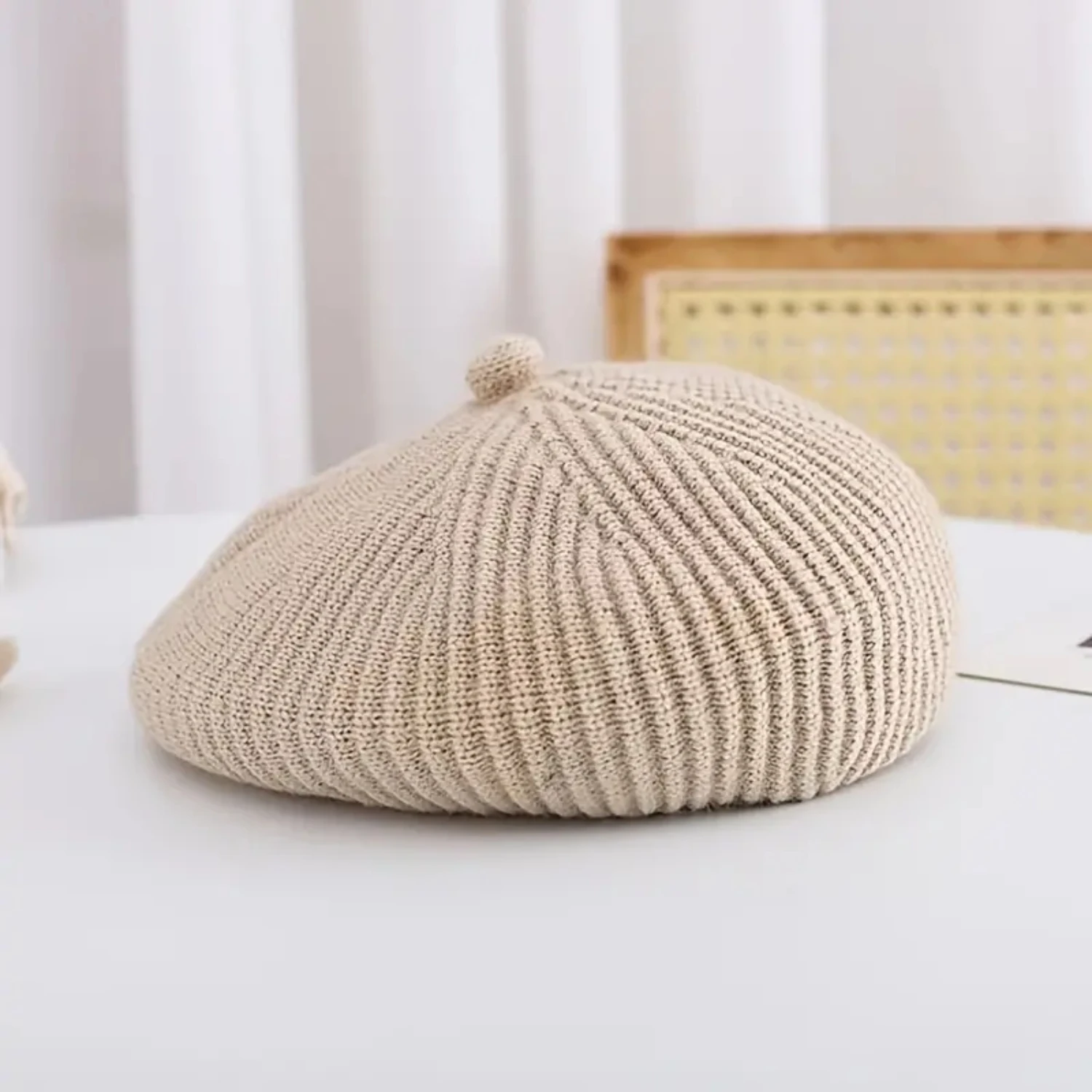 Детский берет для девочек однотонная теплая вязаная шапка зимняя