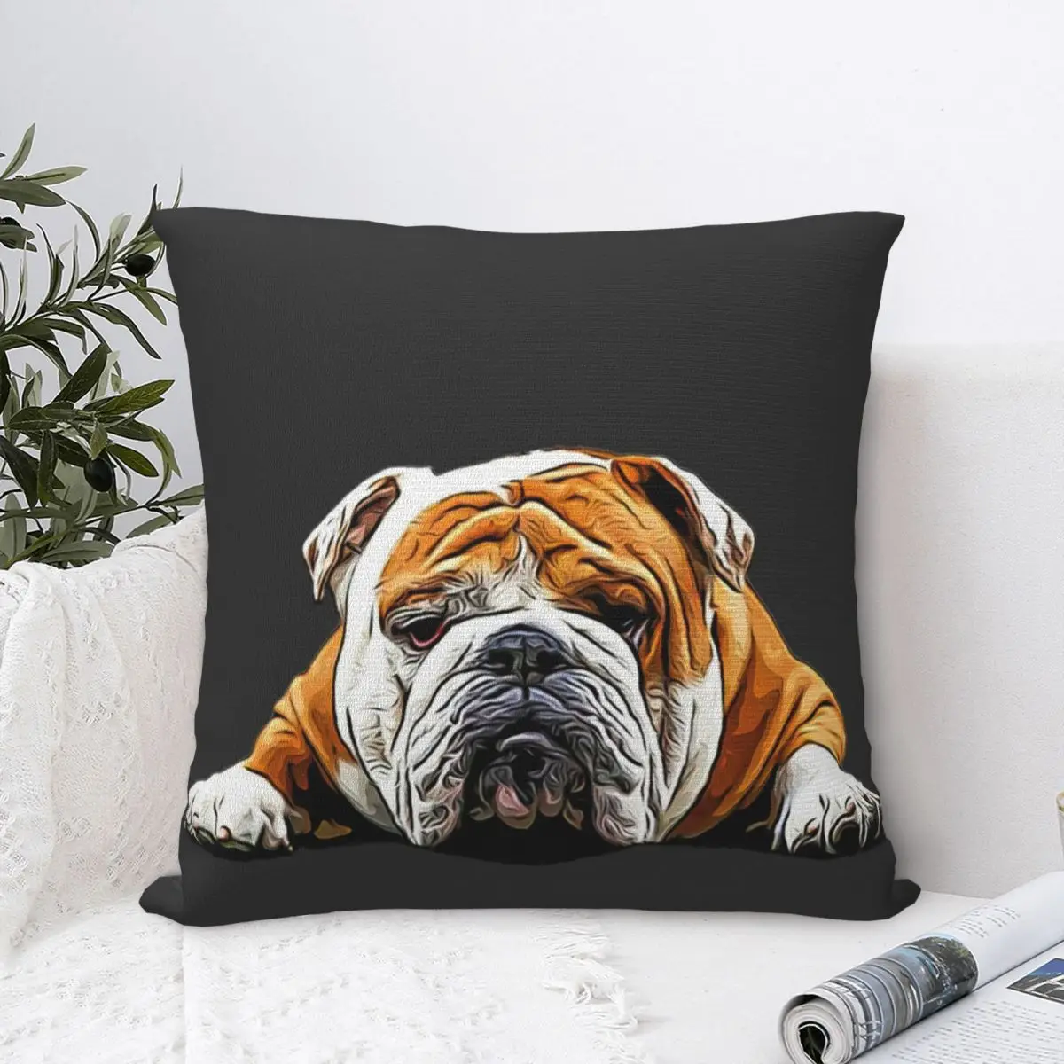 

English Bulldog Chill Pose Pillowcase Pillow Case Cushion Cover Home Sofa Car Decorative Throw Pillow Pillowcases Plush Cotton