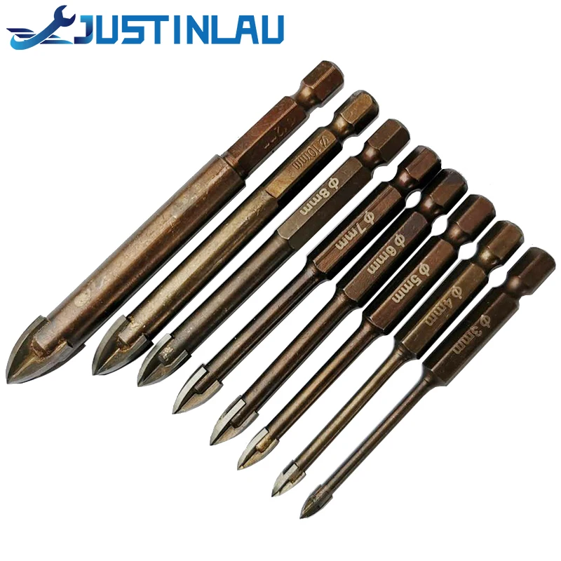 JUSTINLAU Tungsten Carbide Glass Drill Bit Set Alloy Carbide Point with 4 Cutting Edges Tile & Glass Cross Spear Head Drill Bits