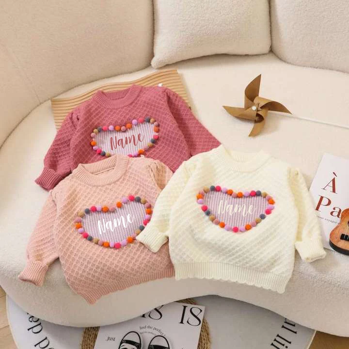 

Autumn Sweater Outfits Baby Girls Clothes Set Customized Name Embroidery Heart Woolly Bodysuit Long Sleeve Babi Boys Many Colors