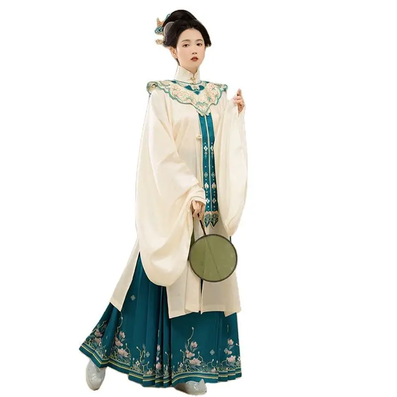 Original Hanfu Women Ancient China Ming Dynasty Stand Collar Cloud Shoulder Coat Skirt Suit Chinese Trend Costume Spring  Autumn