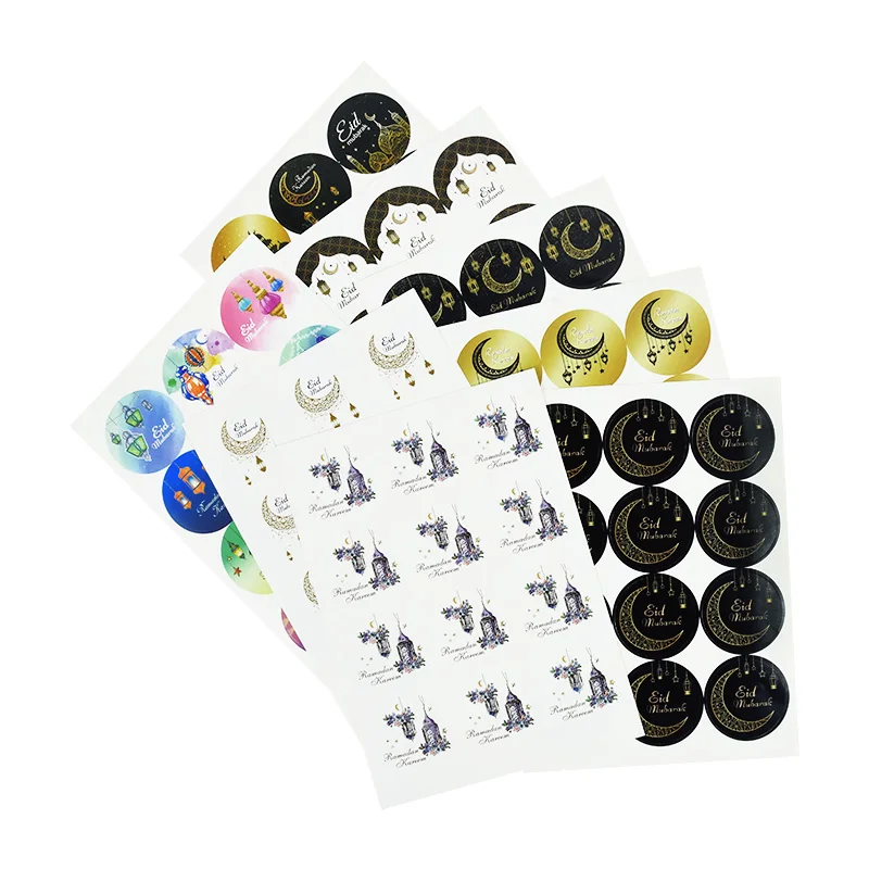 

120 шт. 4 см ИД Мубарак Цветочная и лунная бумажная наклейка Lablels Подарочная этикетка печать наклейка Исламская Ид аль-Фитр празднование искус...