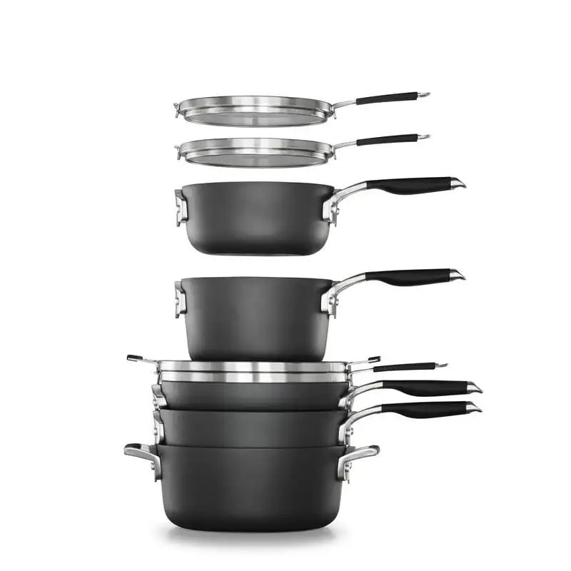 

by Space-Saving Hard Anodized Nonstick Pots and Pans, 14-Piece Cookware and Utensil Set
