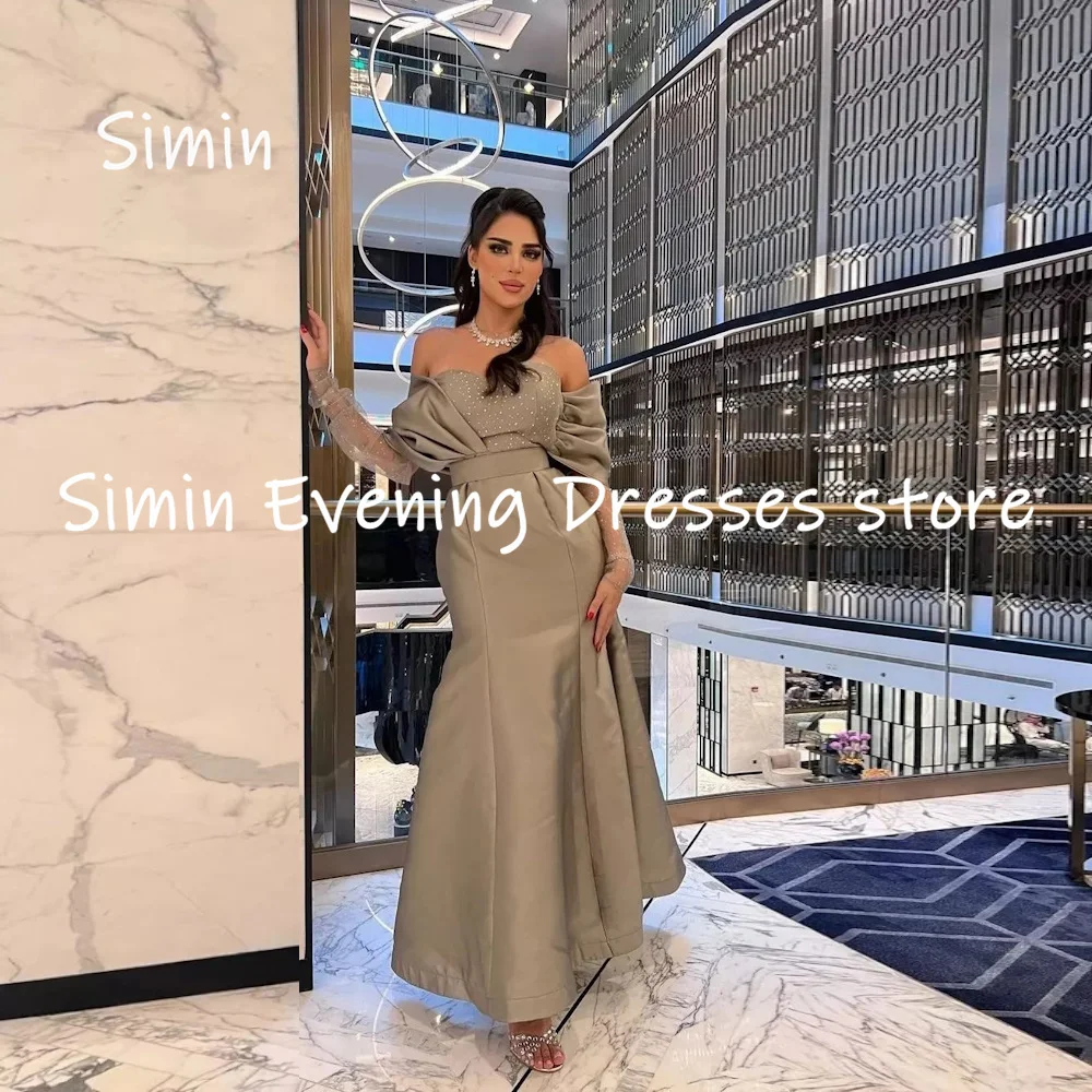 

Simin Satin Mermaid Off-the-shoulder Neckline Lace Formal Prom Gown Ankle-length Evening Elegant Party dresses for women 2023