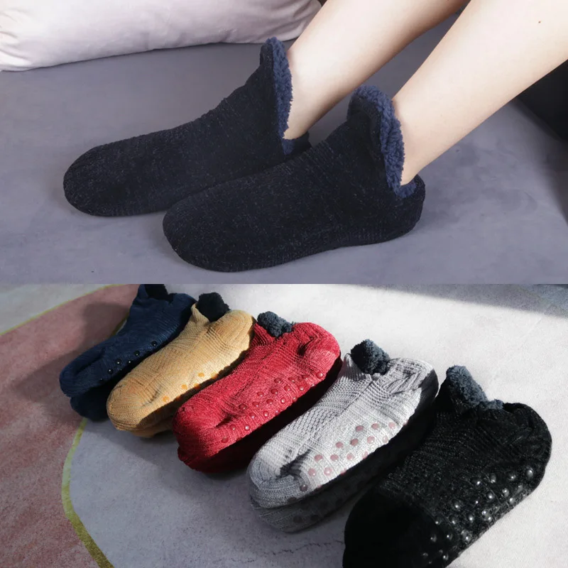 Winter Warm Snow Socks Women Thicken Warm Home Bedroom Socks Slippers Men Non-Slip Foot Warmer Knitted Socks Skarpetki Damskie