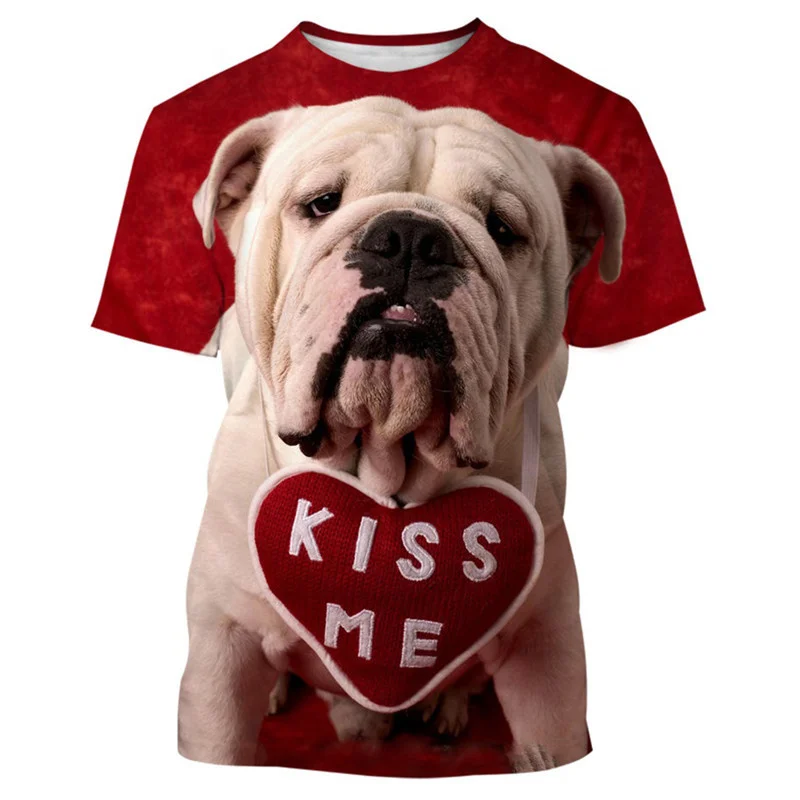 

Cute Dog 3D Graphic Printed Men's T-Shirts Pet Lover O-Neck Short Sleeve Casual Kiss Me Tee Shirt Kid Tops Women Clothe Oversize
