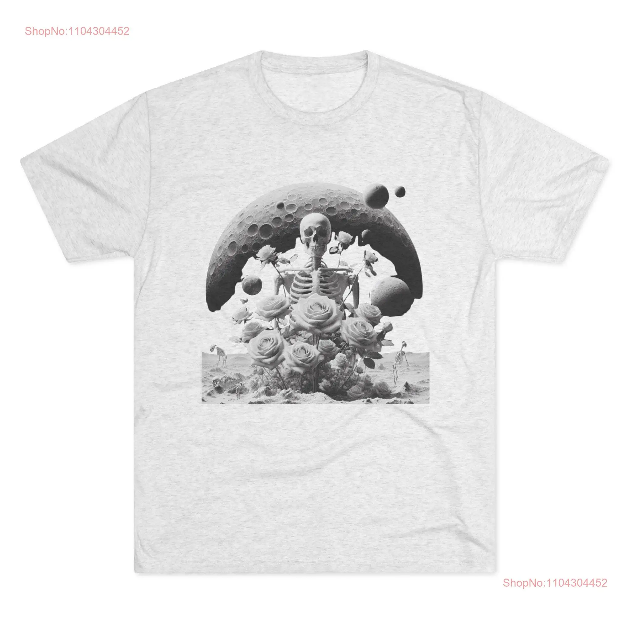 Футболка с розами-скелетом футболка лунным черепом и розой Tri Blend Crew Space мягкий