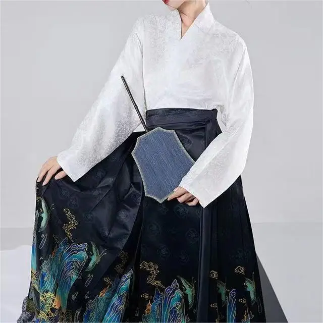 Элегантная синяя юбка с принтом династии Мин Высококачественная китайская