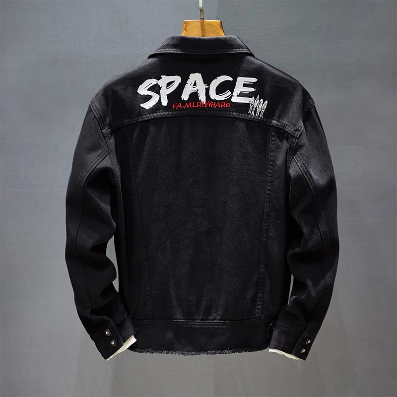 Джинсовая куртка мужская с надписью модная свободная Молодежная из денима