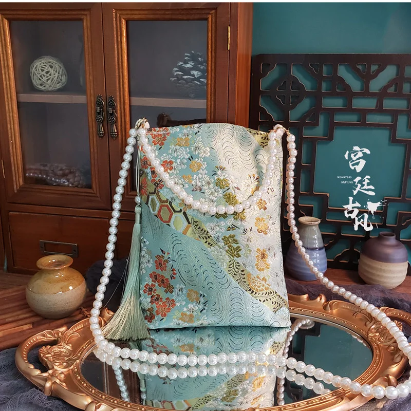 

Новая китайская романтическая Сумочка Su Вертикальная квадратная сумочка с жемчугом диагональный кросс-мешок антикварная Ханьская Сумочка...