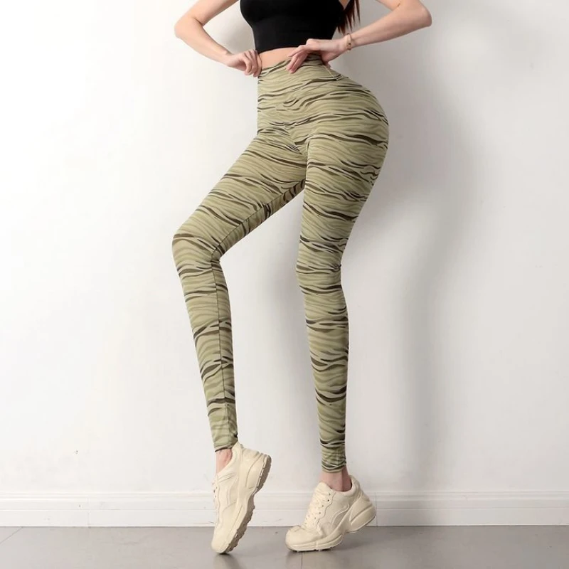 Yoga Pants Printed Zebra Pattern Leggings Women Fitness High Waist Push Up Elastic Trousers Quick Drying Gym Workout Sweatpants