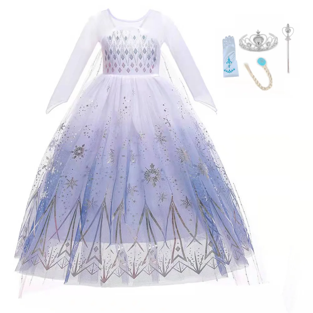 

Frozen 2 Elsa Princess Disney Dress For Girl Birthday Party Tulle Prom Gown Kids Christmas Cosplay Snow Queen Coronation Costume