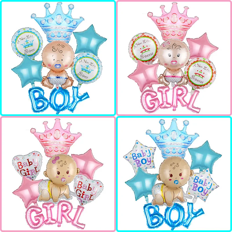 

7Pcs Foil Balloons Baby Shower Its A Boy Girl Helium Balloon Air Globos for Gender Reveal Baby Shower Birthday Party Decorations