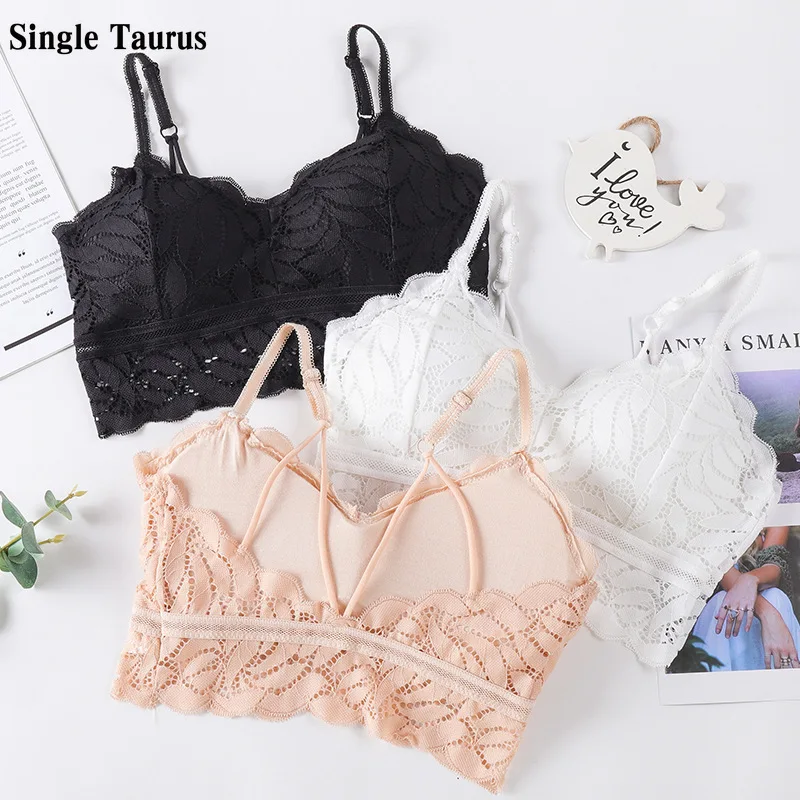 

2022 Summer Female Lace Sexy Top Sleeveless Solid Color Tops Unpadded Bralette Bra Bustier Zipper Back Club Crop Tank Lingerie
