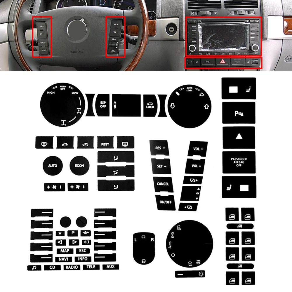 Переключатель на руль для Volkswagen VW Touareg 2004 2009, зеркальное стекло, меню, CD, аудио, переключатель переменного тока, ремонт, наклейка
