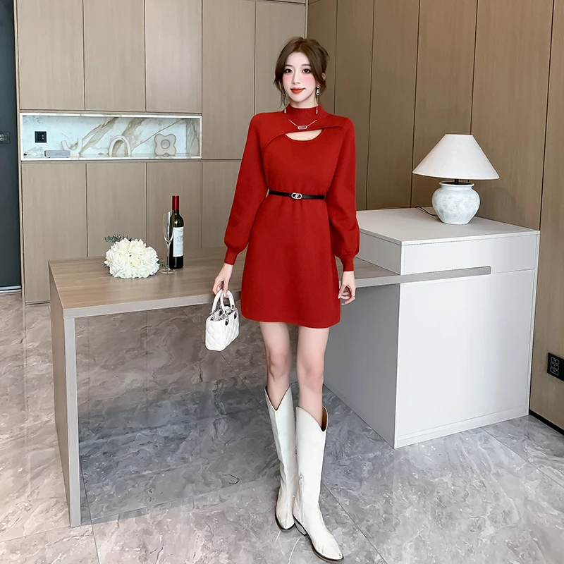 

Новинка Осень/Зима 2023 милое вязаное женское платье с круглым вырезом